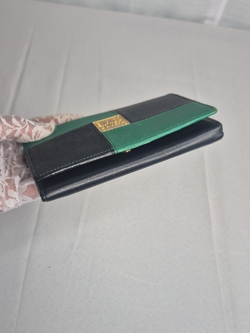ENRICO COVERI Green & Black Colorblock Leather Wallet Made In Italy - Picture 13 of 16